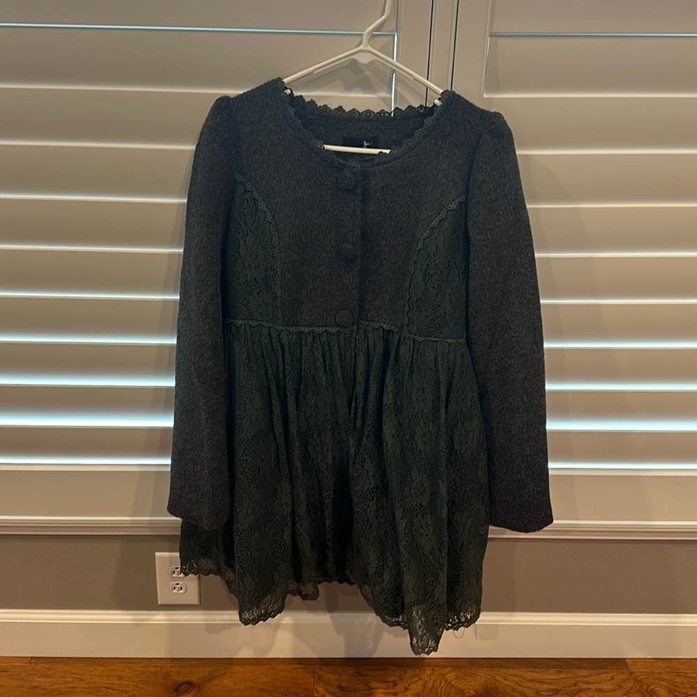 Winter pea coat with lace trim